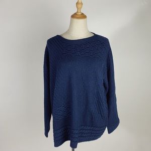 J. JILL Directional Knit Boatneck Sweater Navy Womens Large Petite